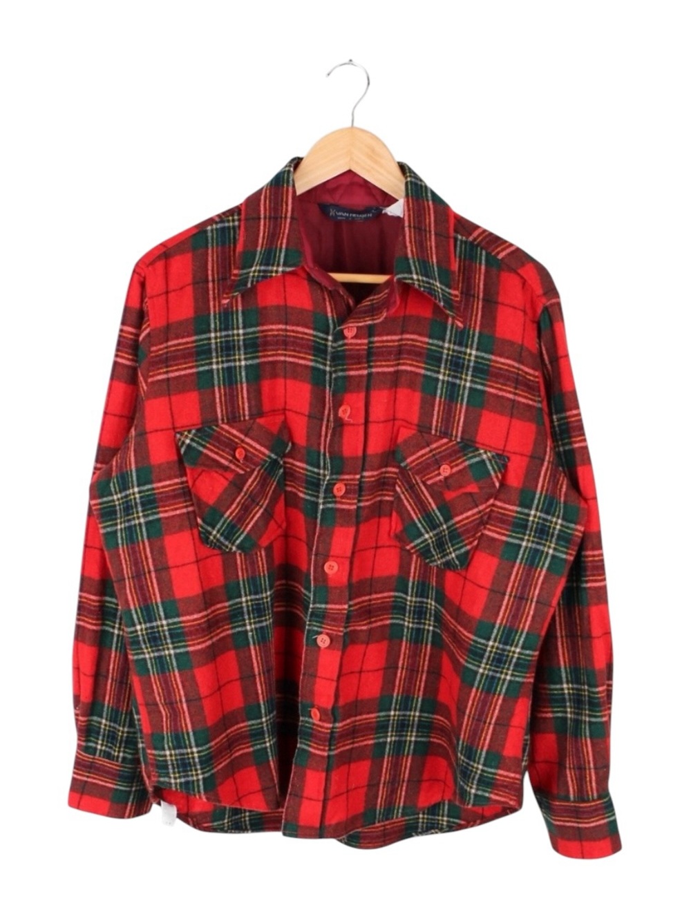 Van Heusen Vintage Red Plaid Wool Checked Flannel Shirt Mens Large